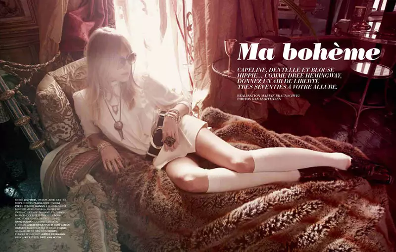 Mae Dree Hemingway yn Harddwch Bohemaidd i Elle France