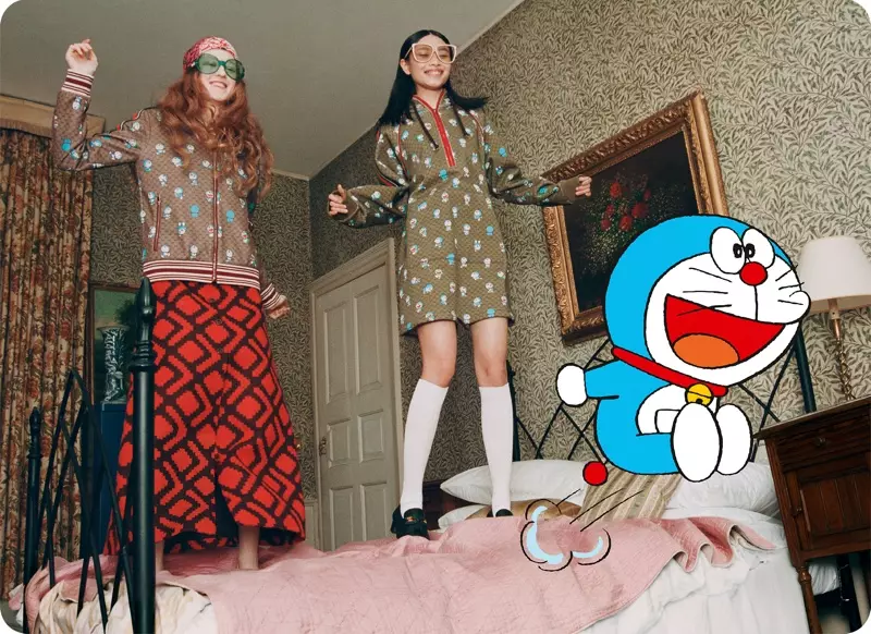 Doraemon x Gucci ina mavazi, vifaa na viatu.