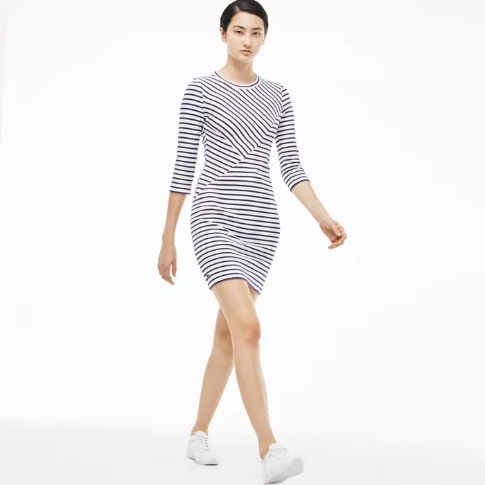 Lacoste Nautical Stripe Jacquard Crew Neck Dress