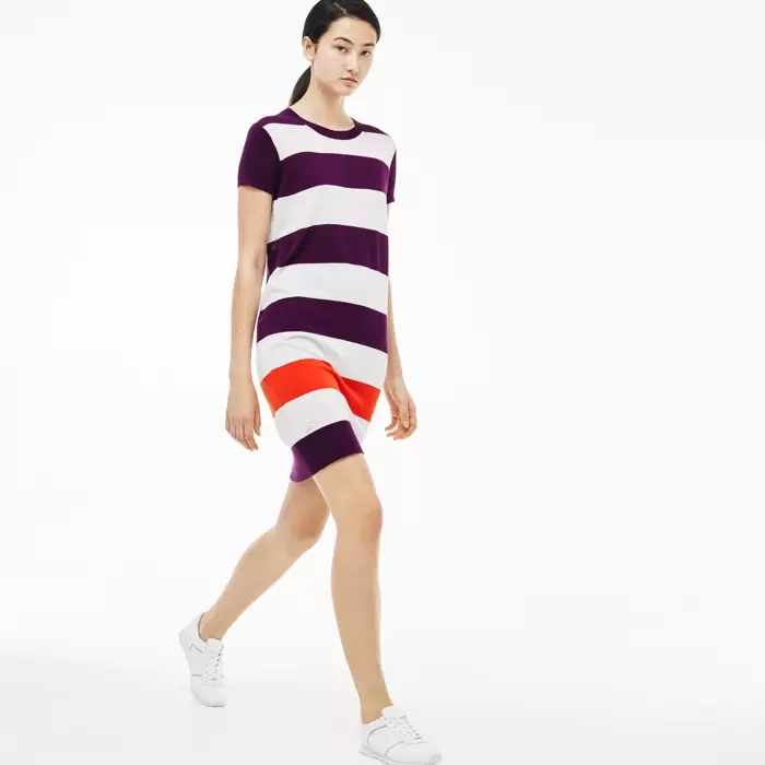 Lacoste Short Hannun Hannu Mai ƙarfi Stripe Sweater Dress