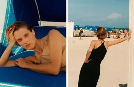 Malgosia Bela vesh pjesën e sipërme me brinjë të kryqëzimit Massimo Dutti Limited Edition, pantallona prej liri të drejtë dhe sandale me taka të larta