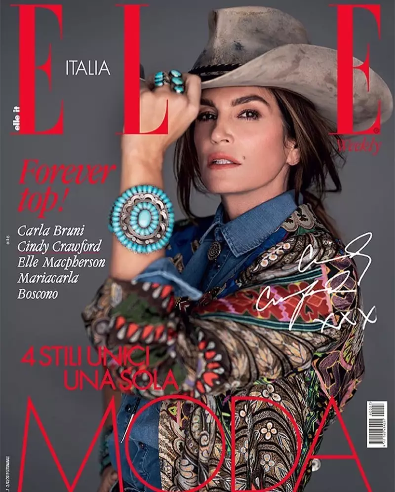 Cindy Crawford posa in Western Fashion per ELLE Italia