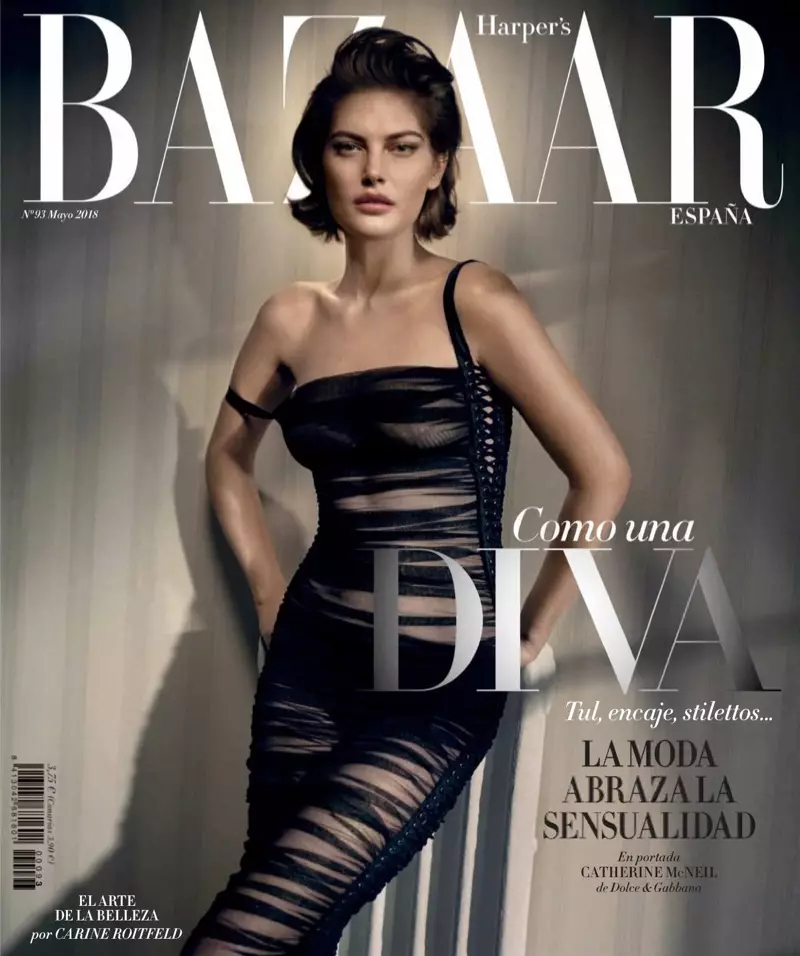 Catherine McNeil Smolders dans des styles sensuels pour Harper's Bazaar Espagne