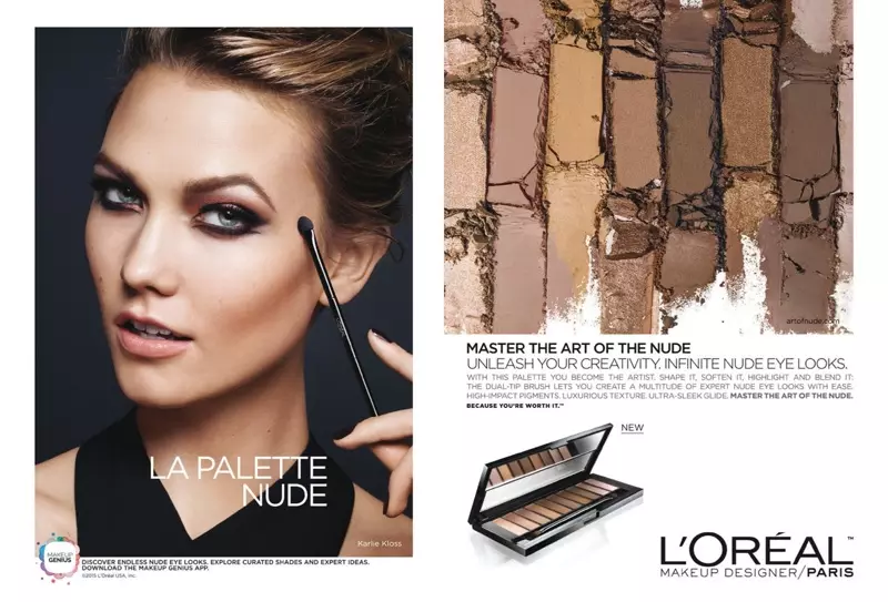 Карли Клосс L'Oreal Paris 'La Palette Nude' кампаниясендә нейтраль макияж төсләрен модельләштерә
