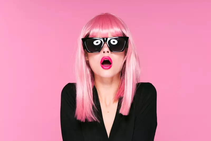 粉色頭髮劉海假髮模特太陽鏡