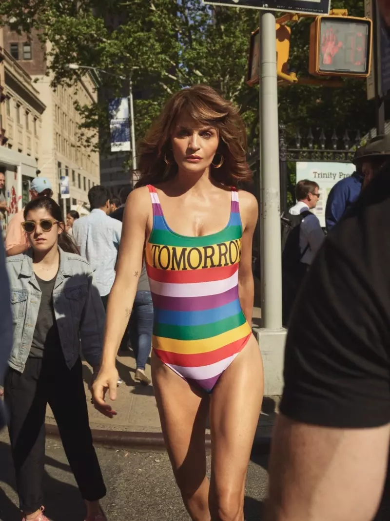 Helena Christensen Models Swimsuits in the City for InStyle