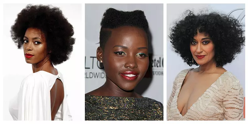 Sina Solange Knowles, Lupita Nyong'o at Tracee Ellis Ross ay pawang mga itim na celebrity na yumakap sa mga natural na hairstyle. Larawan: Shutterstock.com / PR Photos