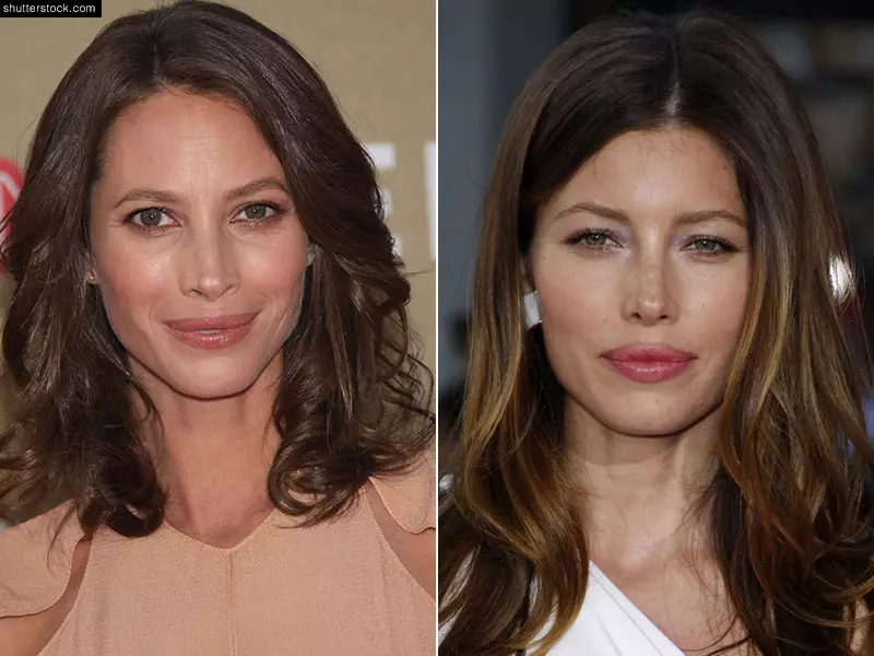 မင်းသမီး Jessica Biel (R) နှင့် စူပါမော်ဒယ် Christy Turlington (L) တို့သည် ဆံပင်နက်သော အလှများ ဖြစ်ကြပြီး အလားတူ အသွင်အပြင်မျိုး ရှိသည်။ ဓာတ်ပုံ- Debby Wong / Everett Collection / Shutterstock.com