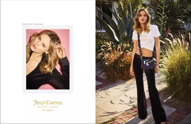 Paige Reifler diện áo crop top và denim ống loe trong chiến dịch xuân hè 2017 của Juicy Couture