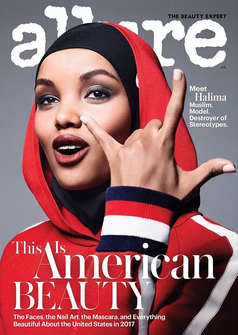 Halima Aden ar Chlúdach Allure Magazine Iúil 2017