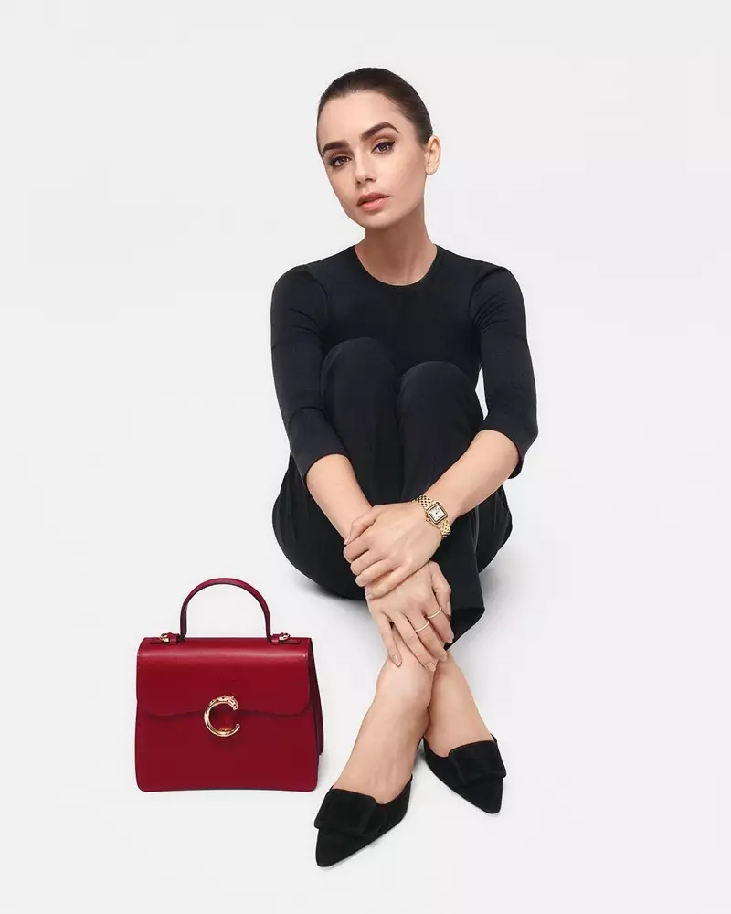 Снимки от кампанията за чанта Lily Collins Panthère de Cartier