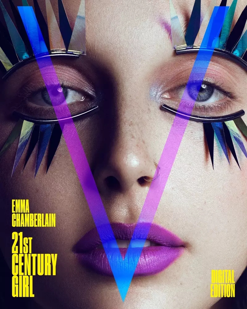 Socia amaskomunikilaro Emma Chamberlain sur V Magazine Digital Cover. Foto: Domen & Van de Velde / Ĝentileco de V Revuo