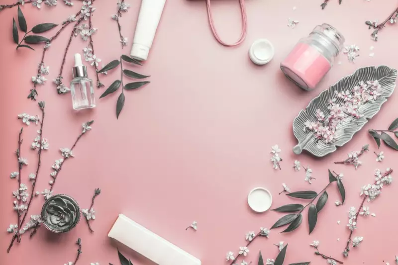 Cosmetische Producten Roze Achtergrond Natuurlijk Concept