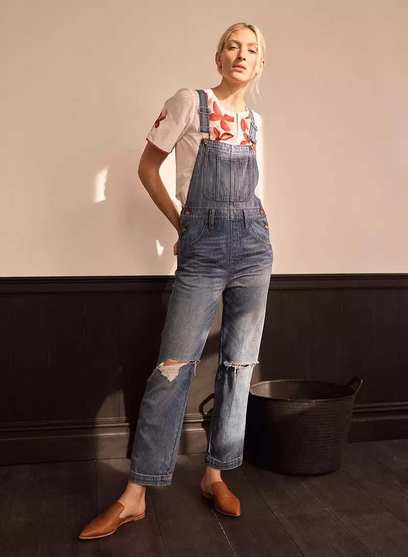 Top Fabel Bordir Madewell, Overall Kaki Lurus ing Bernard Wash lan Gemma Mule ing Kulit