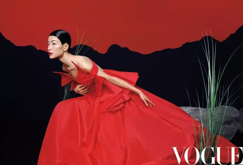 Du Juan, He Cong, Lina Zhang sitja í töfrandi kjólum fyrir Vogue Kína