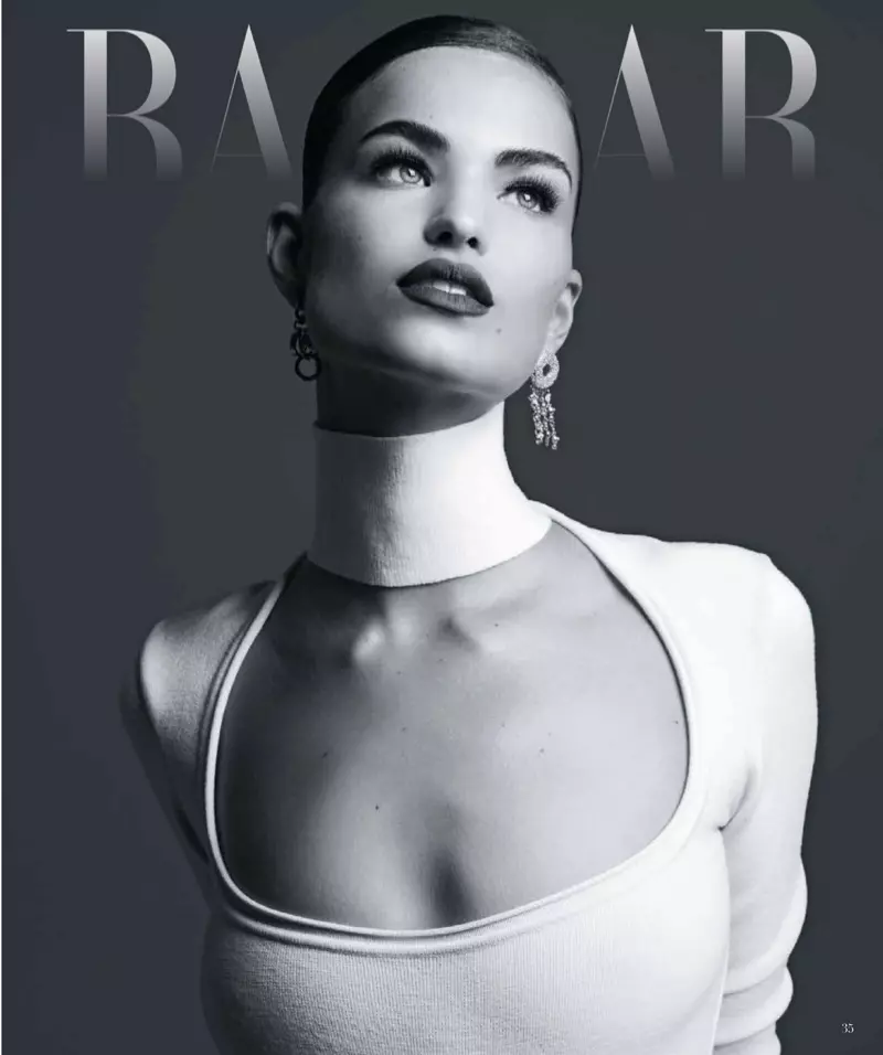 Robin Holzkin modela looks elegantes para Harper's Bazaar México