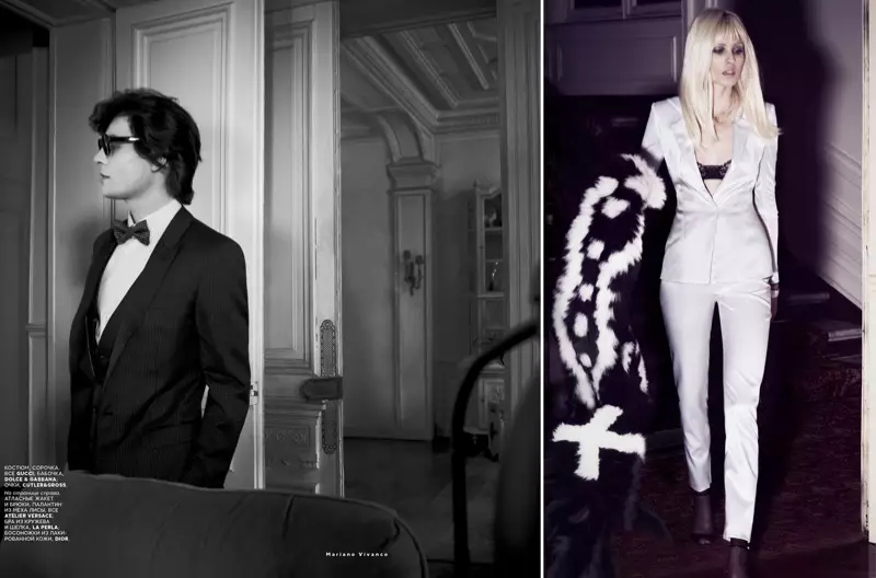 Le Smoking: Nadja Bender Channels 70s YSL פֿאַר Mariano Vivanco אין וואָוג רוסלאַנד