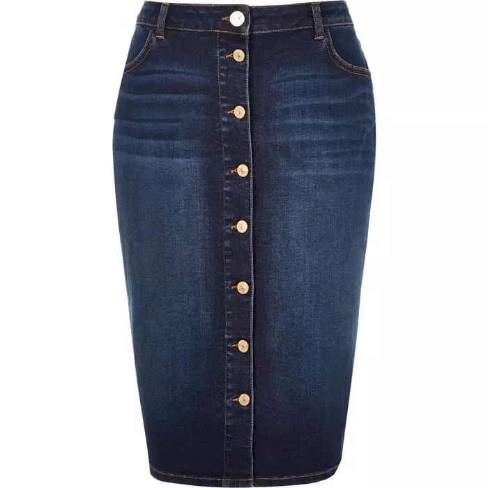 River Island Plus Blue Denim Knop Up Skirt