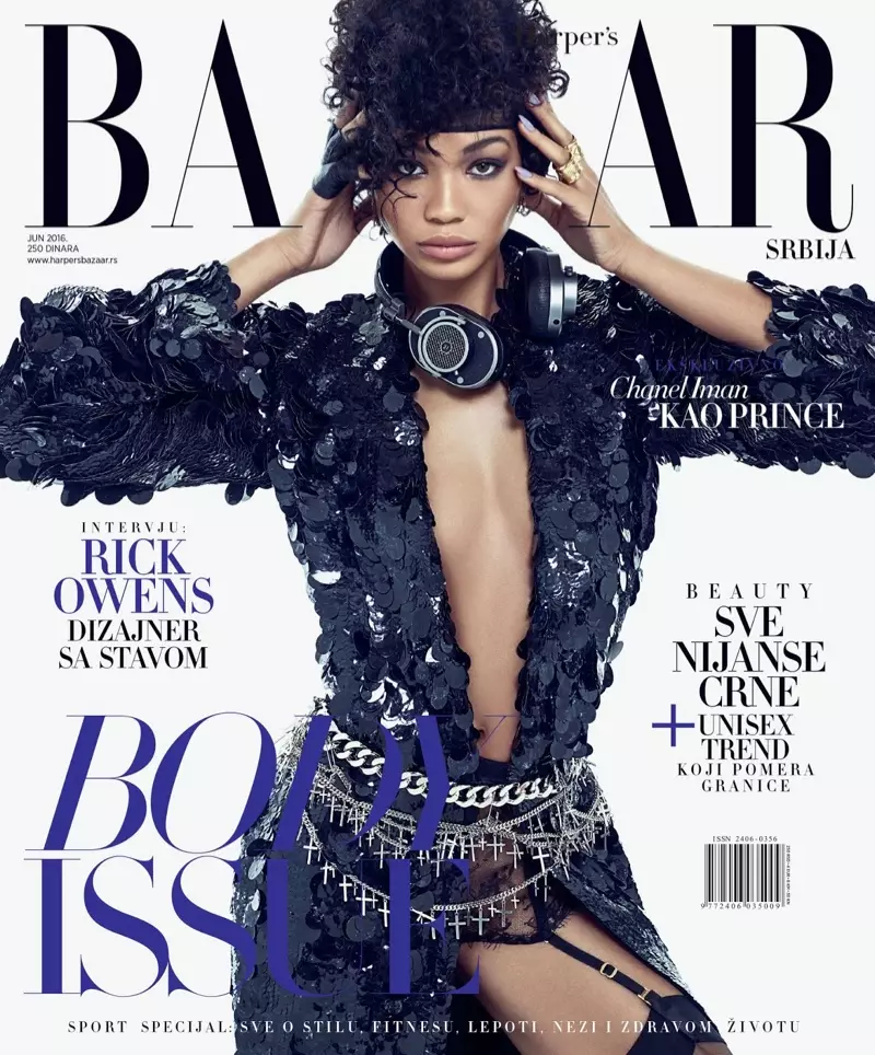 O Chanel Iman e faʻaaloalo i le Perenise i le Harper's Bazaar Serbia Editorial