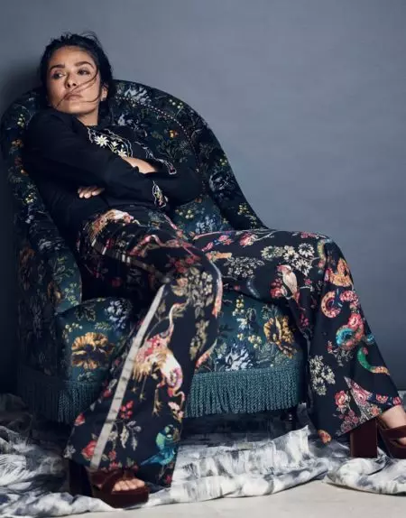 Salma Hayek posa in Dreamy Florals per The Edit