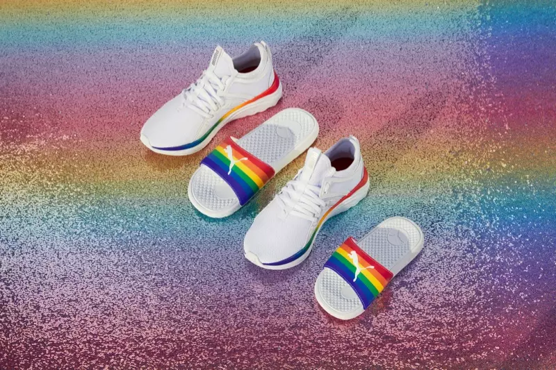 Mga disenyo sa sapatos gikan sa PUMA's Forever Free Pride Collection.