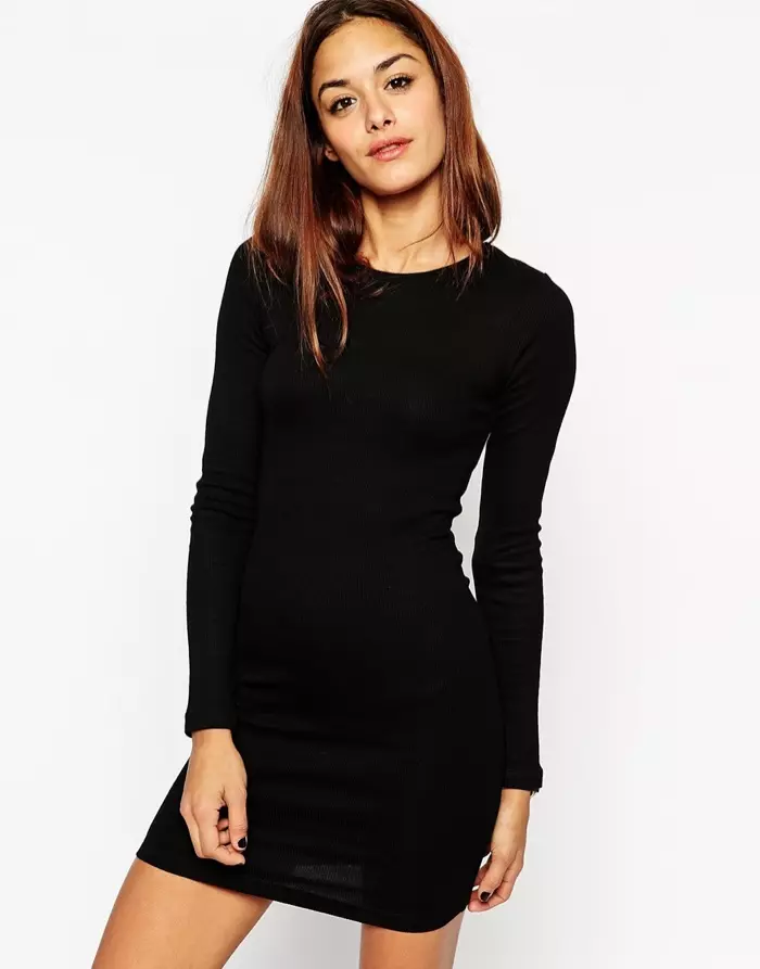 ASOS-Mini-Bodycon-Šaty-Dlouhé Rukávy-Žebro