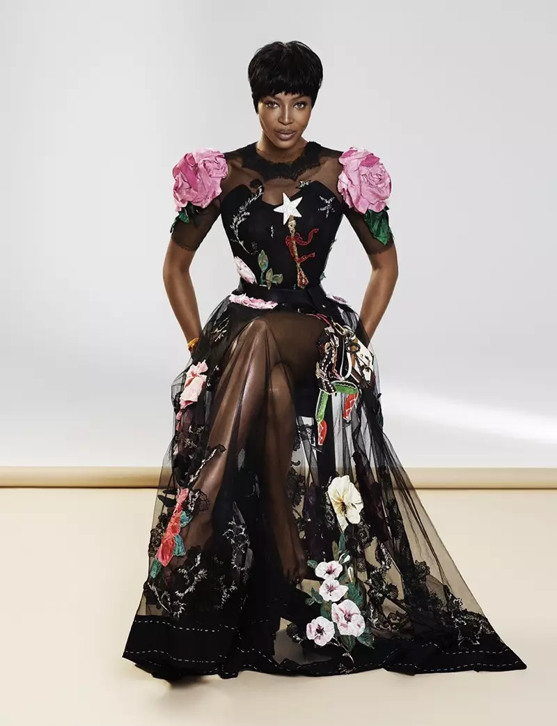 model Naomi Campbell embroidered Dolce & Gabbana gown