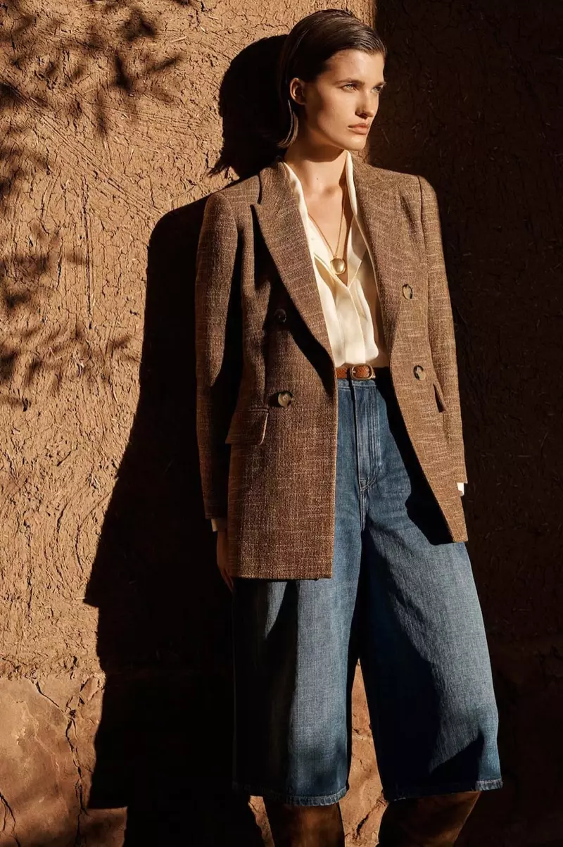 Julia Van Os poses in 1970's inspired fashions from Massimo Dutti