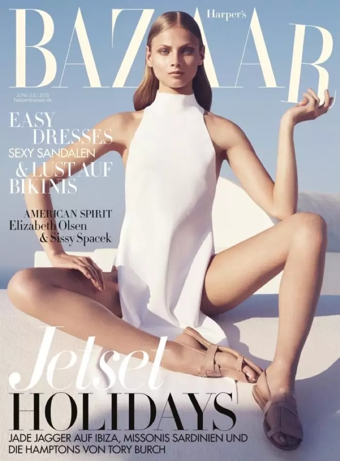 Anna Selezneva ดูไม่มีตัวตนในชุดสีขาวสำหรับปกนิตยสาร Harper's Bazaar Germany ในเดือนมิถุนายน/กรกฎาคม 2015