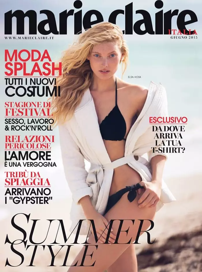 Elsa Hosk sport 'n bikini op die Junie 2015-voorblad van Marie Claire Italy