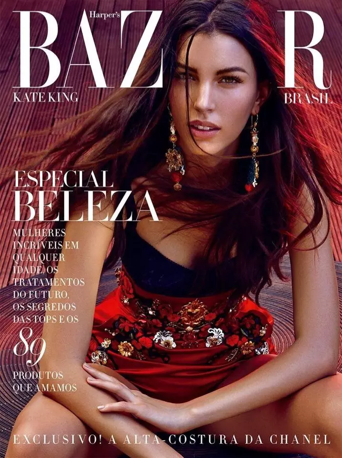 D'Kate King huet Dolce & Gabbana um Mee 2015 Cover vum Harper's Bazaar Brasilien