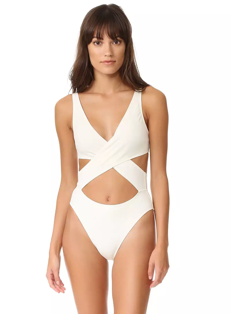 Μαγιό με μονόχρωμο και ριγέ Poppy Wrap One Piece