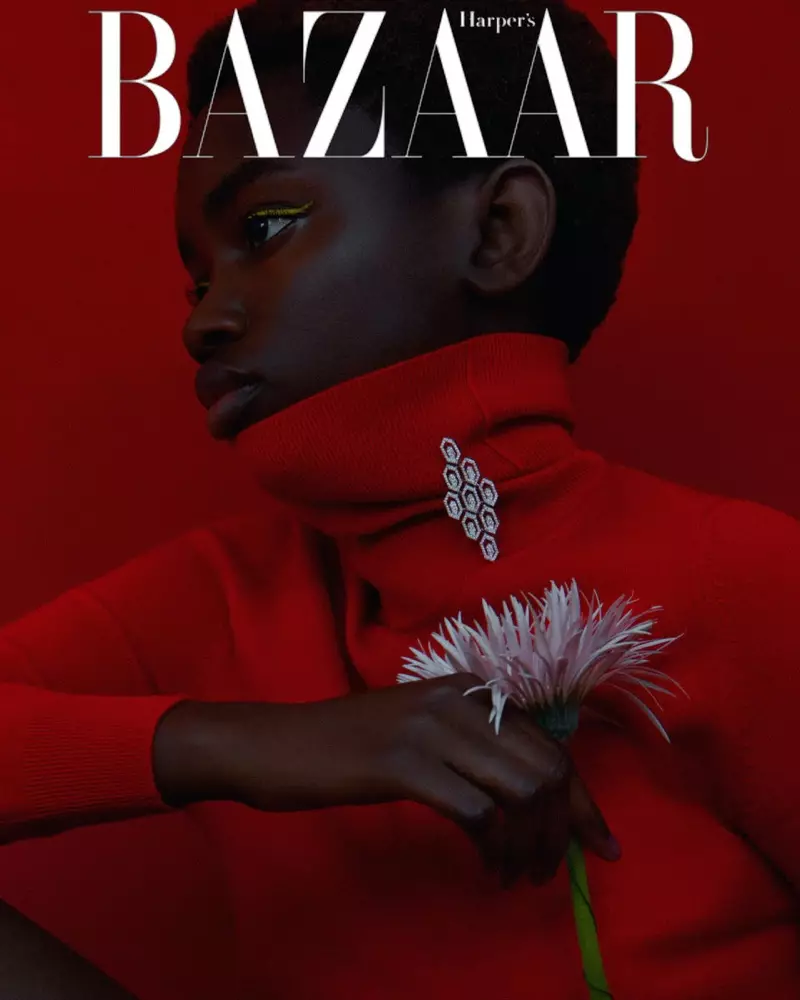 Mariama Ndure modela preciosas xoias para Harper's Bazaar Czech
