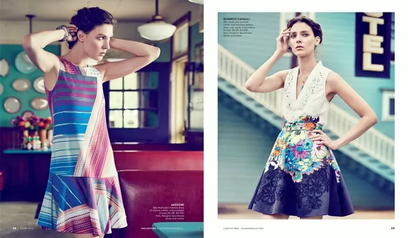 (L) Striped dress mula kay Missoni (R) Floral embellished dress na idinisenyo ni Roberto Cavalli