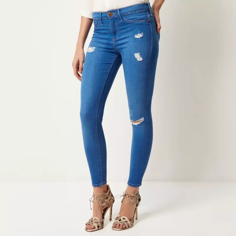 River Island padhang Blue Ripped Molly Jeggings