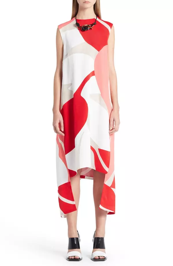 Marni asymmetrische jurk met schaduwprint