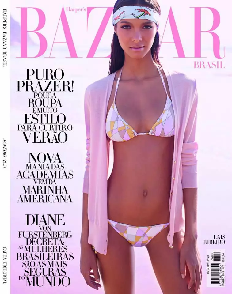 Lais Ribeiro Dons Flirtatious Pastels សម្រាប់ Harper's Bazaar ប្រទេសប្រេស៊ីល ខែមករា ឆ្នាំ 2013