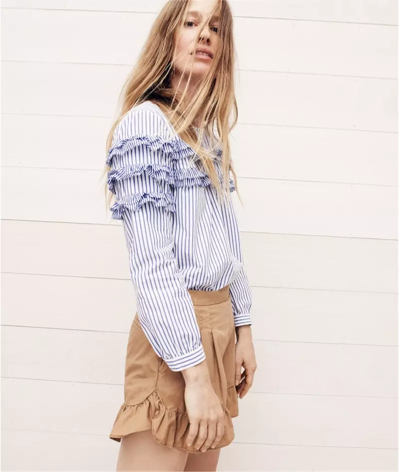 J. Crew Tiered Top in Mixed Stripes and Ruffle Khaki Short