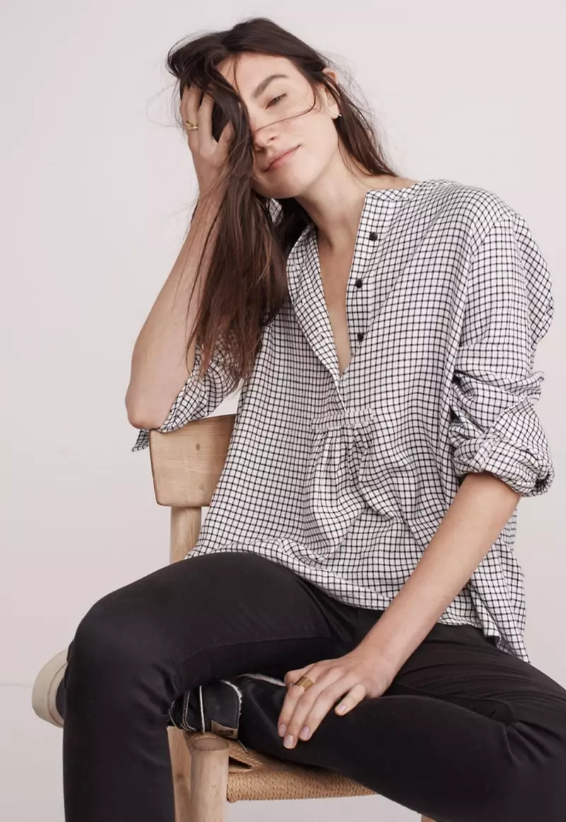 Kasuwar Madewell Popover Shirt a cikin Malone Plaid da Jeans 10 mai tsayi mai tsayi a cikin Wankin Carbondale