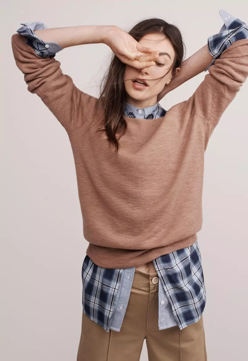 Madewell Milestone Pullover цамц, Lansford Plaid бүхий төв урт ханцуйтай цамц, Langford өргөн өмд: Pintuck Edition