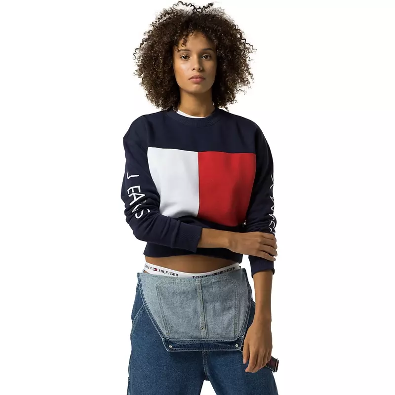 Tommy Jeans Big Flag Vágott pulóver