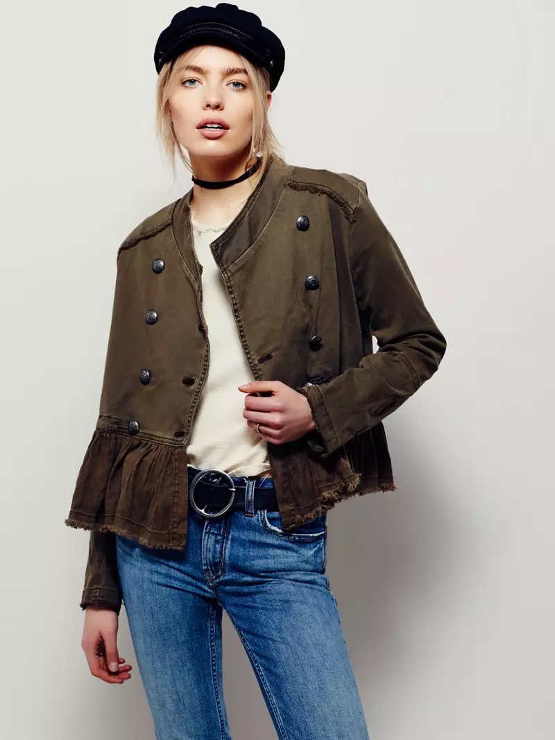 Free People Flared Hem Military Jacket