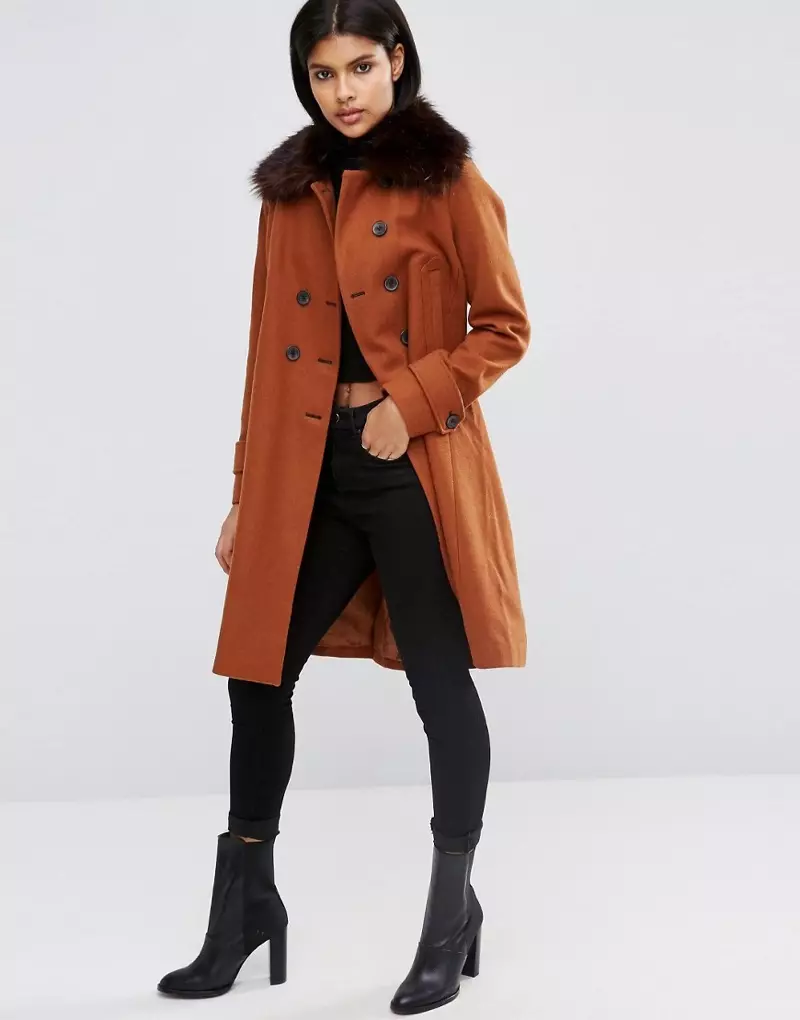 ASOS Wool Blend Coat Bi hûrguliyên Leşkerî