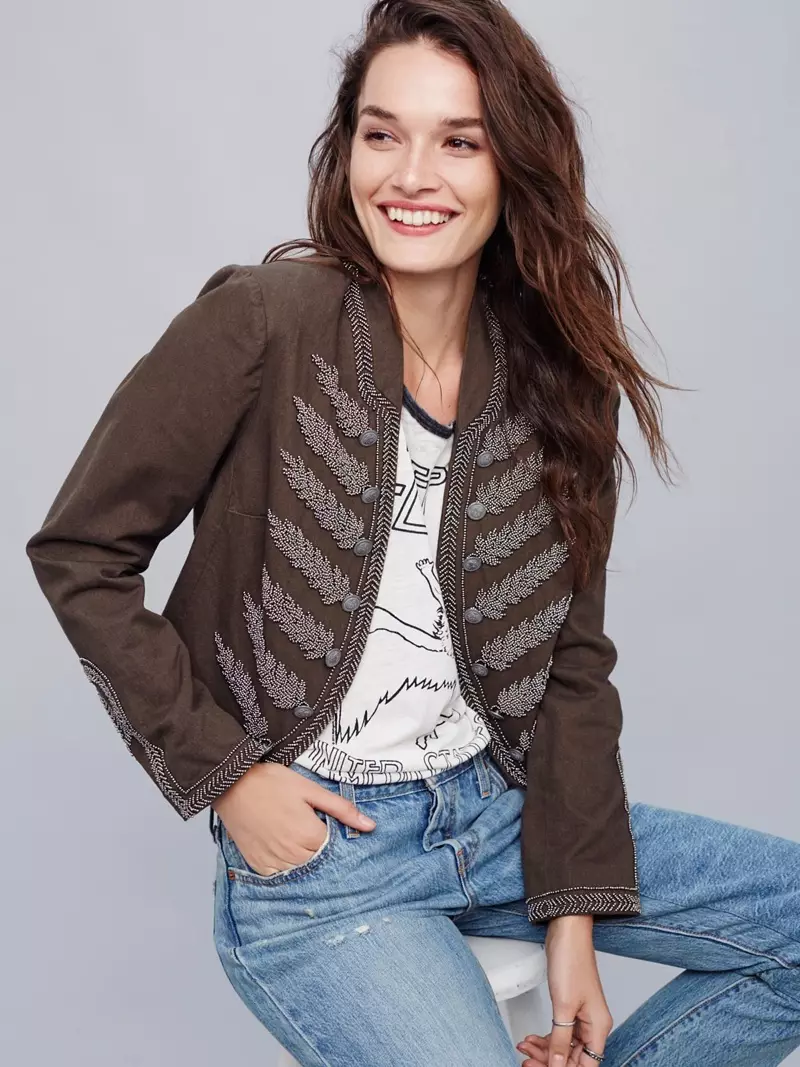 Free People Embellished Military Band Jacket