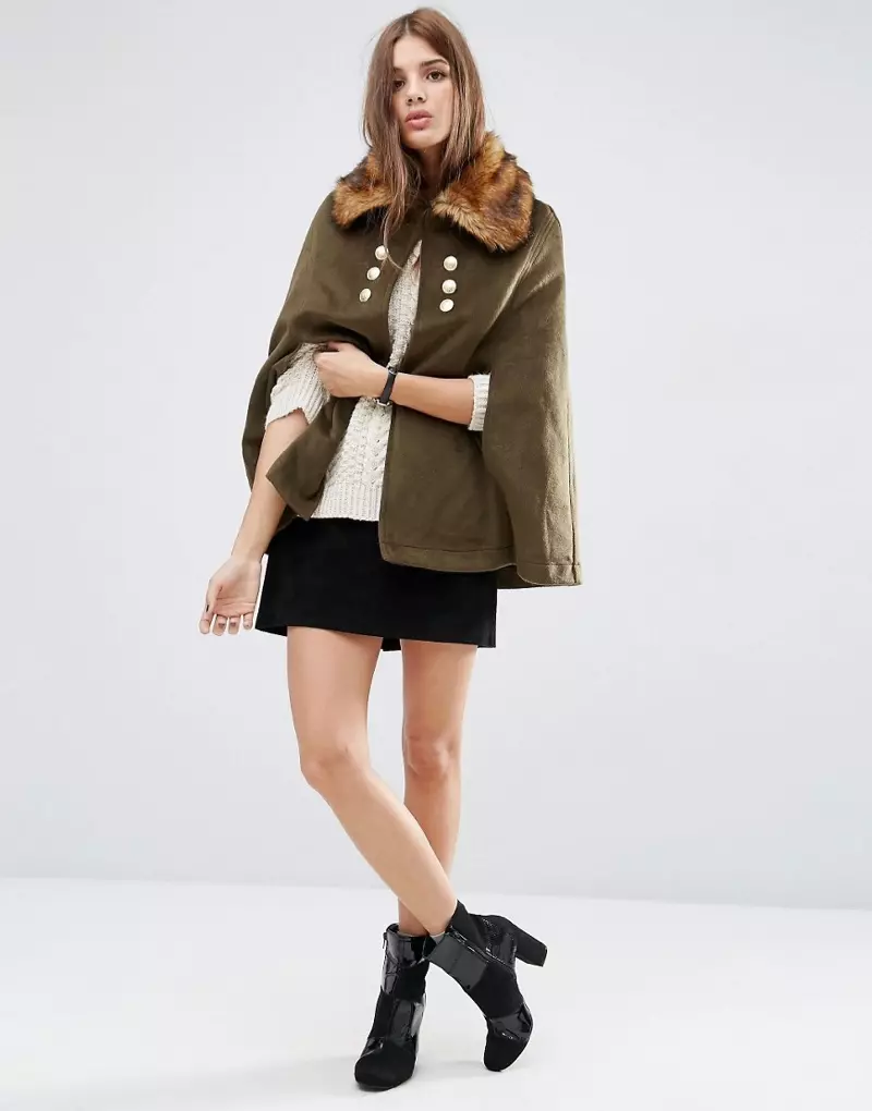 ASOS Military Cape yokhala ndi Faux Fur Collar