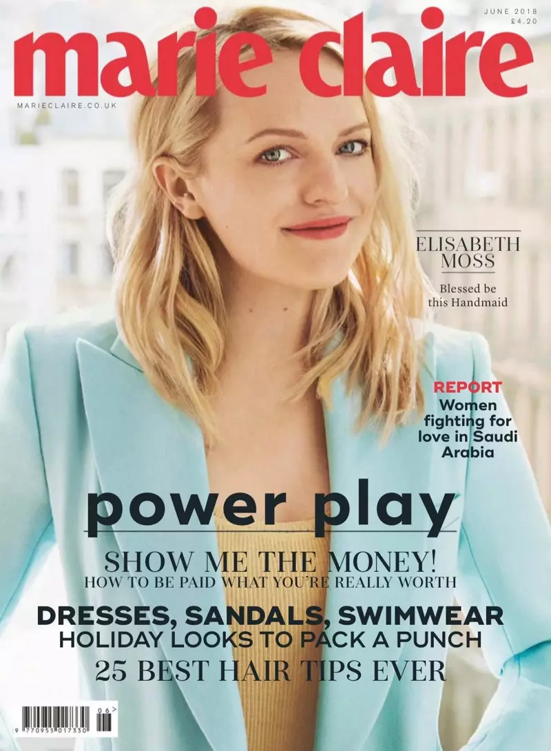 Elisabeth Moss på Marie Claire UK juni 2018 Forside