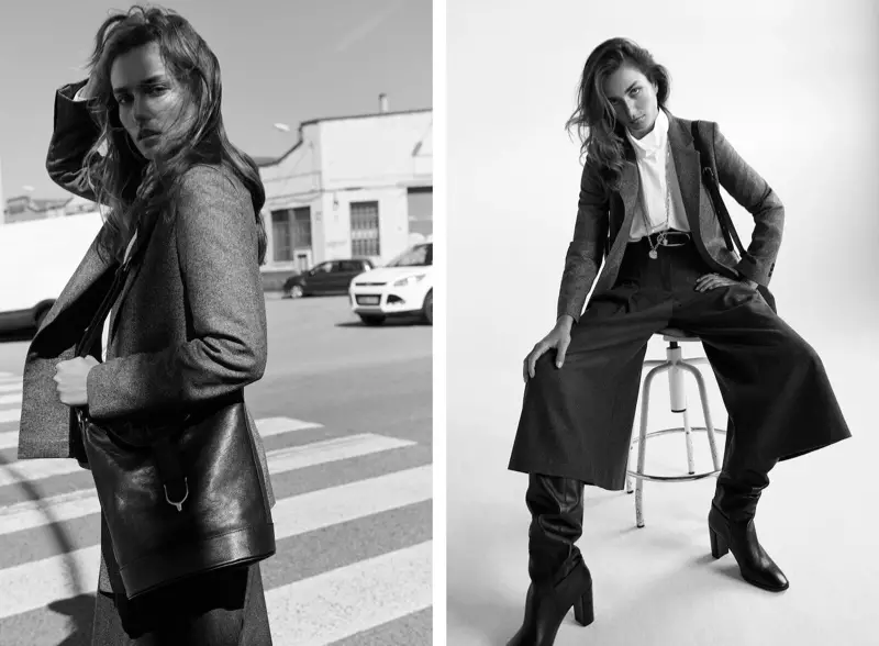 D'Model Andreea Diaconu frontéiert de Massimo Dutti First View Report Hierscht-Wanter 2019 Lookbook