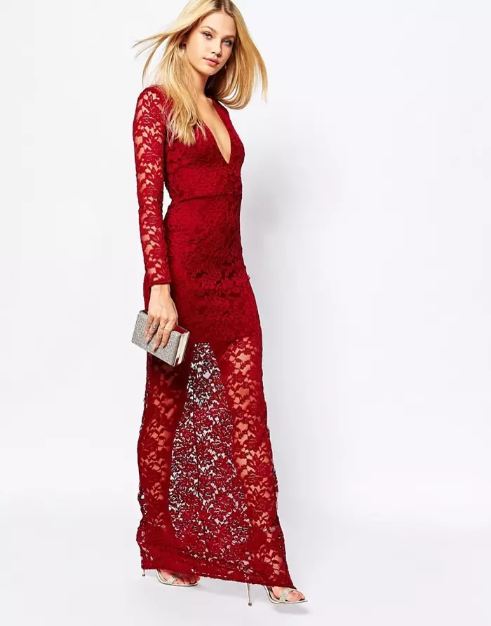 Missguided Red Lace Plunge Maxi Dress $41,91