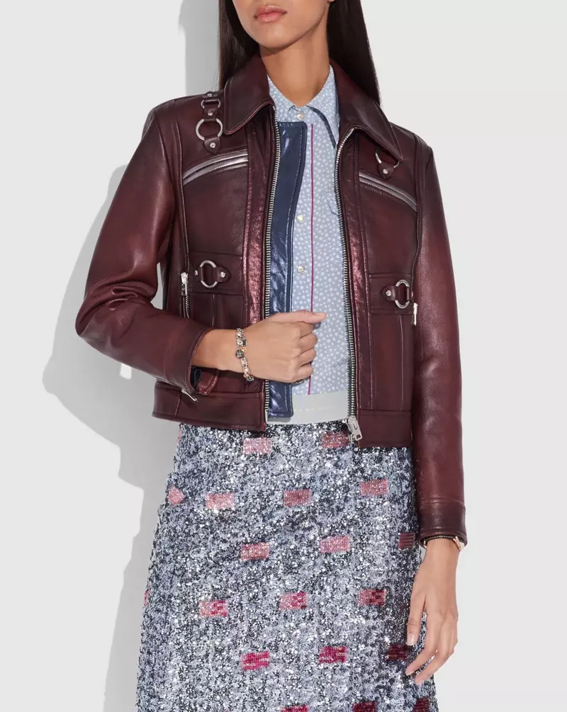 Coach Burnished Leather Jacket mei harnas Detail $ 1.800