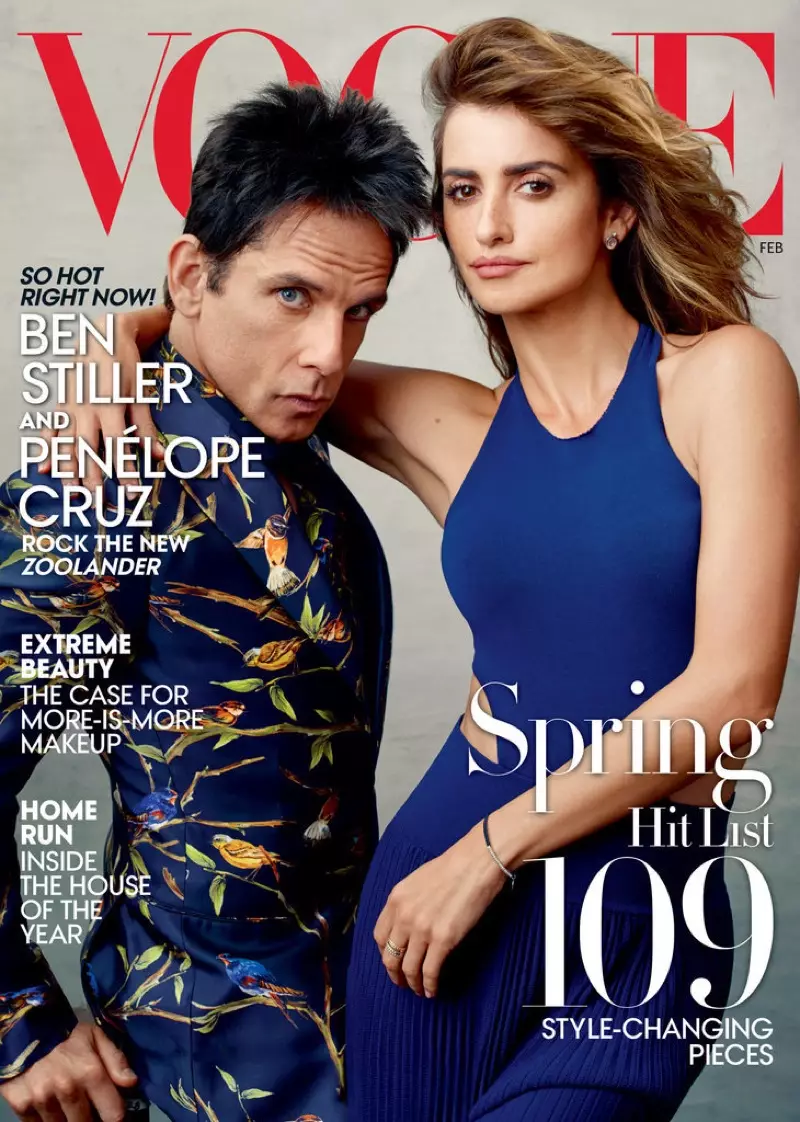 Ben Stiller og Penelope Cruz på Vogue februar 2016-forsiden